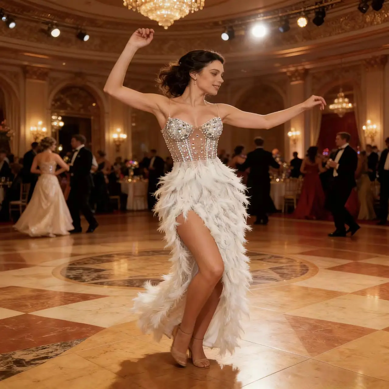 Robe longue en maille pour femmes, Sexy, élégante, strass scintillants, plumes, soirée, luxe, anniversaire, séance Photo, Costume de spectacle