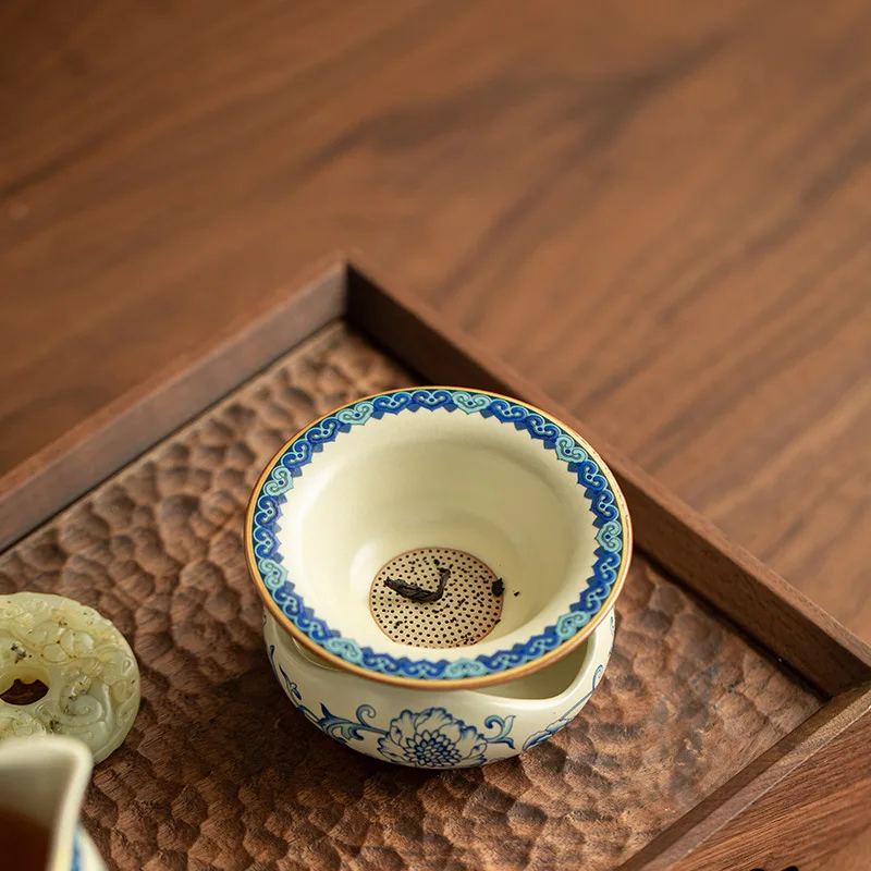 Blue and White Porcelain Tea Strainer with Stand Ceramic Filter for Loose Leaf Kung Fu Tea Accessories Home Gift