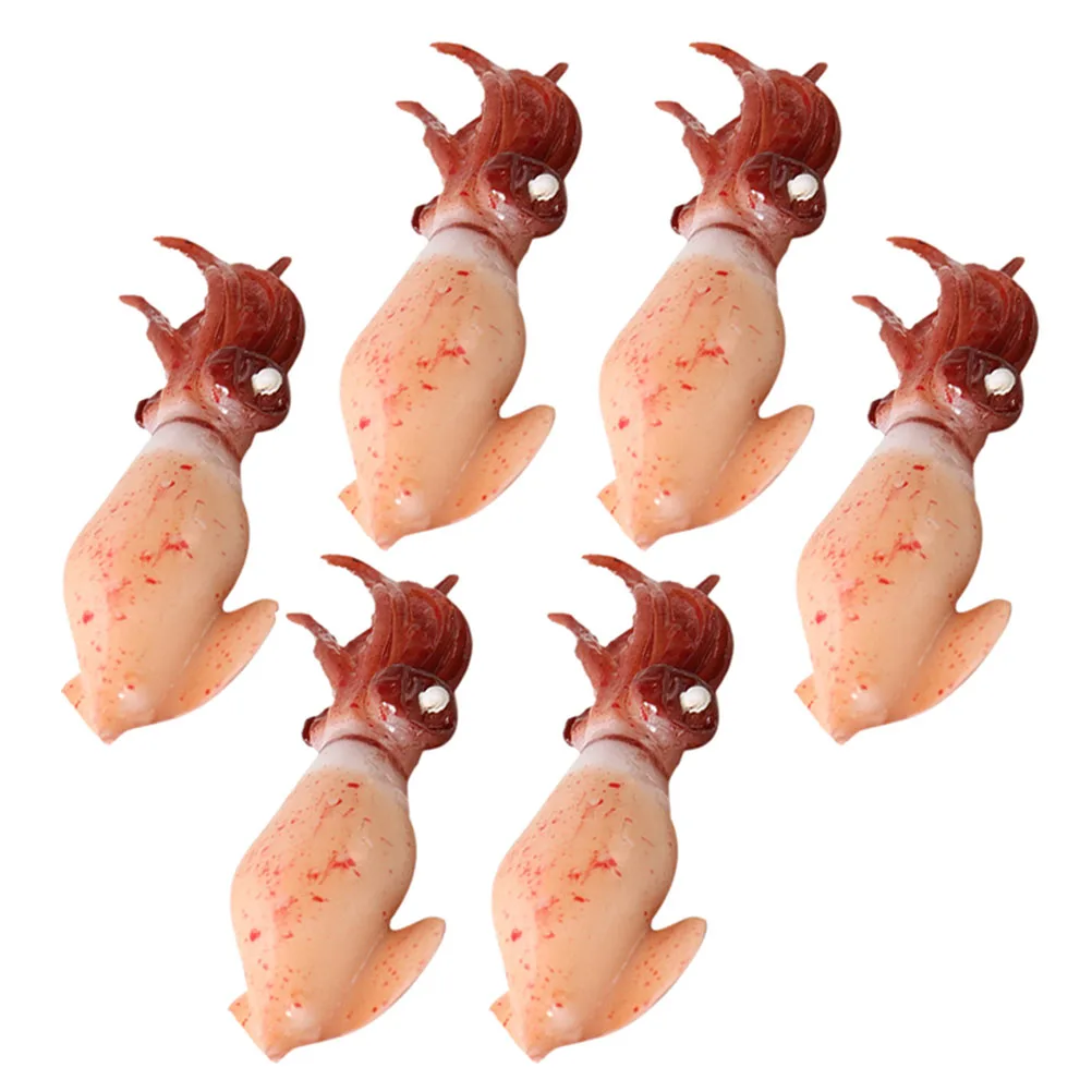 

6pcs Simulation Squid Fake Decoration Mini Prop Figurines Food Models Brown Artificial Ornament Lifelike Pretend Teaching