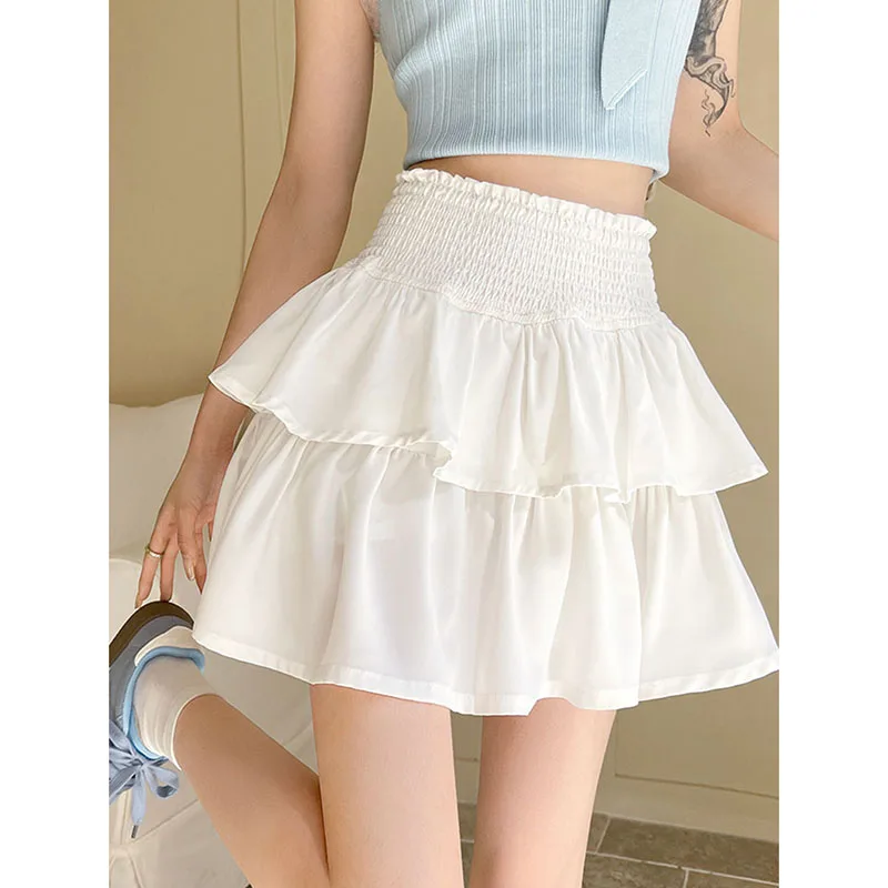 

Милые мини-юбки в стиле балеткор для женщин, эластичные, с высокой талией, пышные, с оборками, в стиле Лолита, женские, в стиле преппи, милые, Y2K, белые юбки