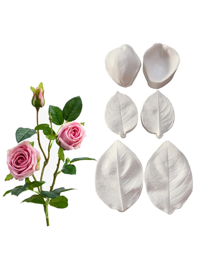 New Rose &Leaf Silicone Mold DIY Pastry Cake Fondant Leaf Mould Dessert Chocolate Flower Clay Decoration Bake Tool M2879