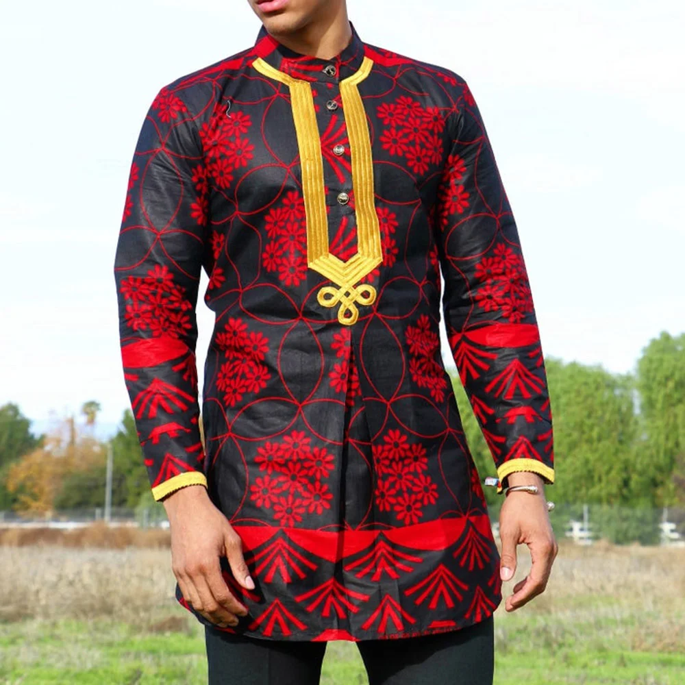 Dashiki Herren anzug afrikanische traditionelle Kleidung bestickte Blume Top Hemd Hose 2-teiliges Set ethnischen Stil lässige Outfits