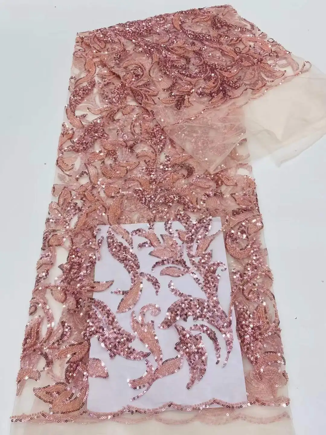 

Luxury Pink African Lace Fabric Heavy Bead 3D Tulle Lace Fabric Sequences Embroidered French 5 Yards Dress Sew for Women