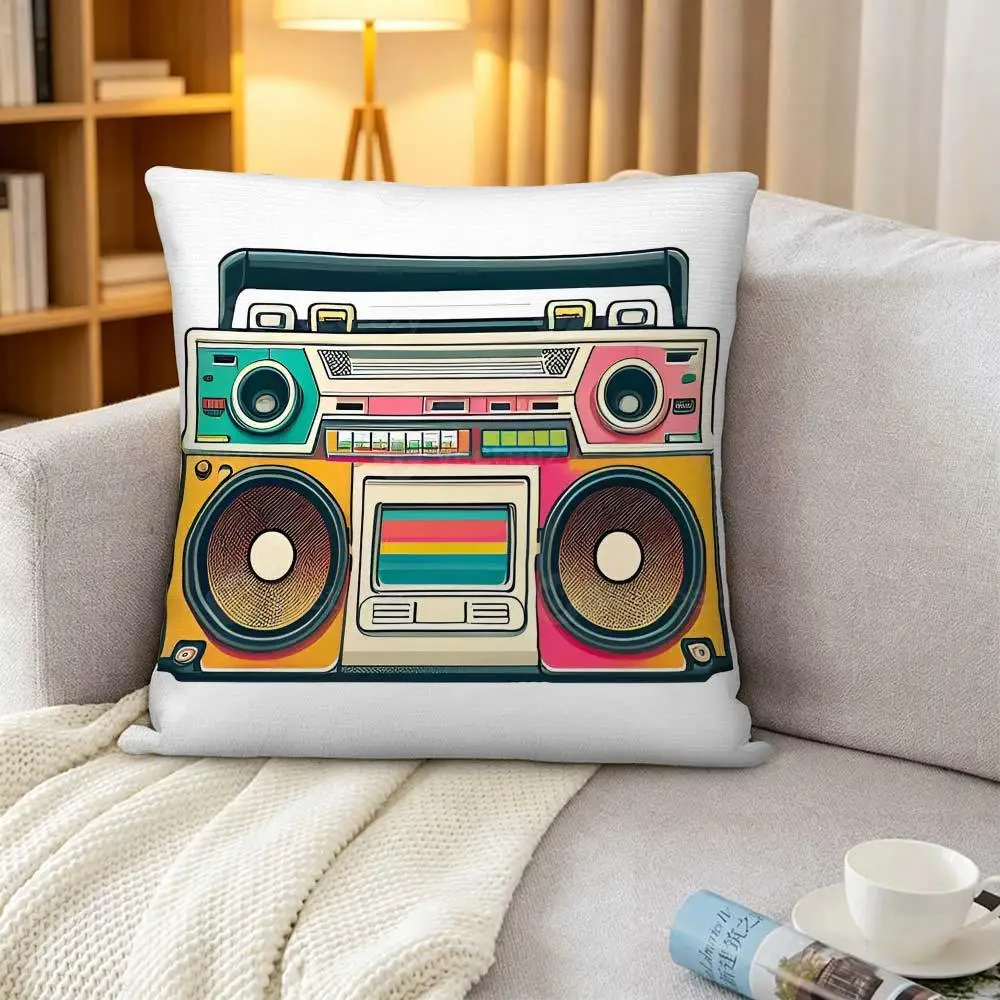 Retro Boombox Pillowcase, Vintage 80s Radio Cushion Cover, Colorful Pop Art, Music Lover Home Decor, Soft Living Room Gift