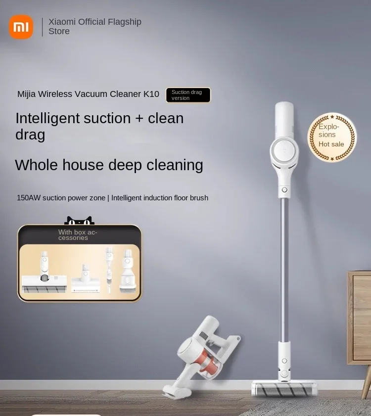 

robo aspiradaor de póXiaomi Mijia Handheld Wireless Vacuum CleanerK10Household Small Large Suction Vacuum Long Battery Life 2