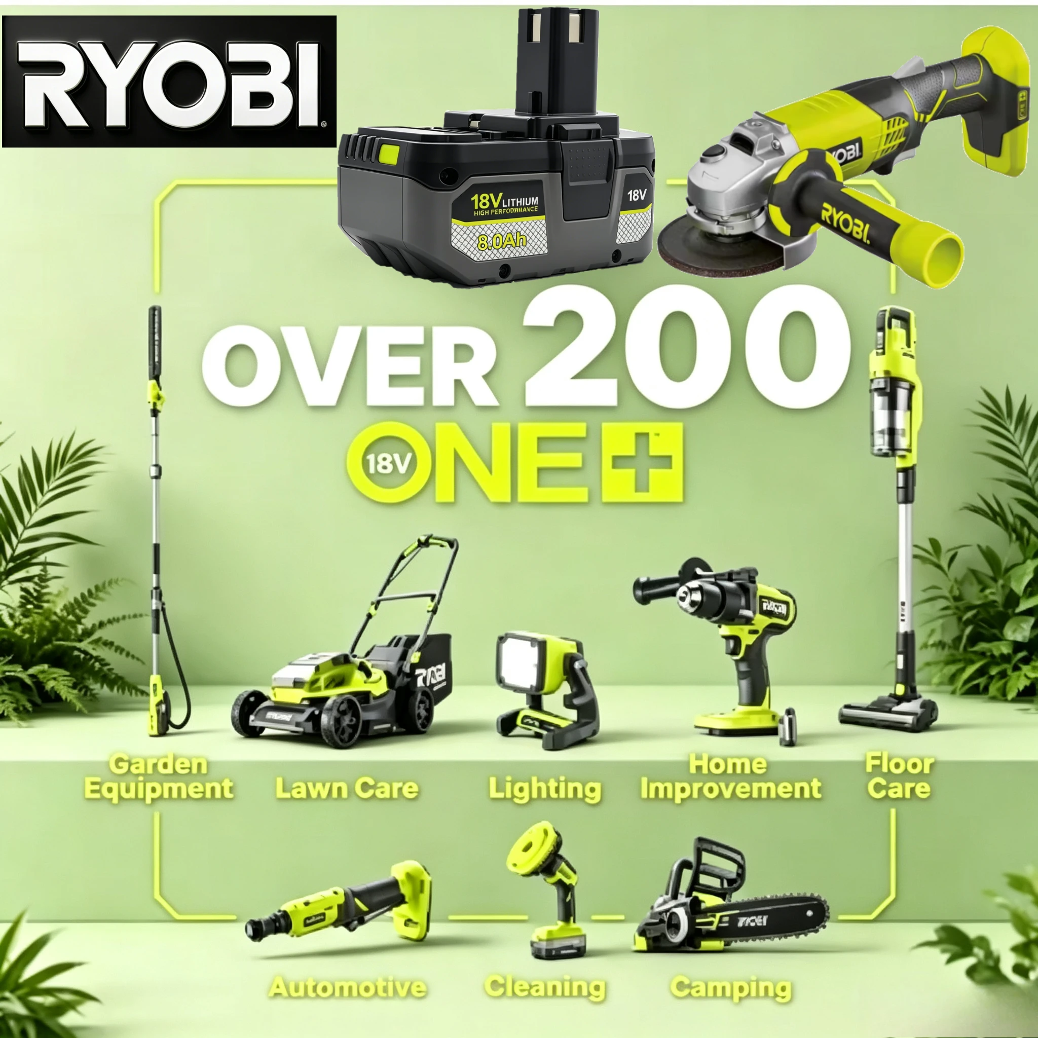 Ryobi ONE+ 18V 8.0Ah Rechargeable Li‑ion Battery,Enhanced Cycle Fit P102 P107 P190,For Drilling Cutting Professional Power Tools