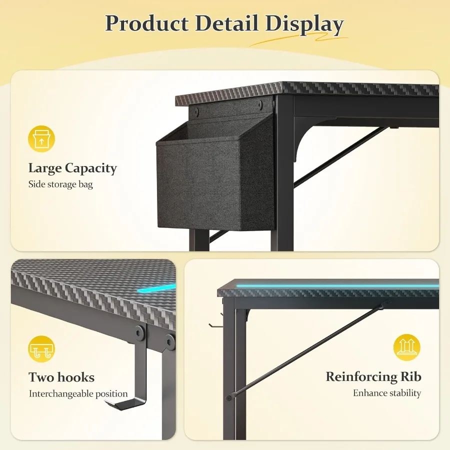 40 Inch Computer Desk with LED Lights Designed for Small Spaces Ideal for Home Office and Study Areas Features Builtin Storage