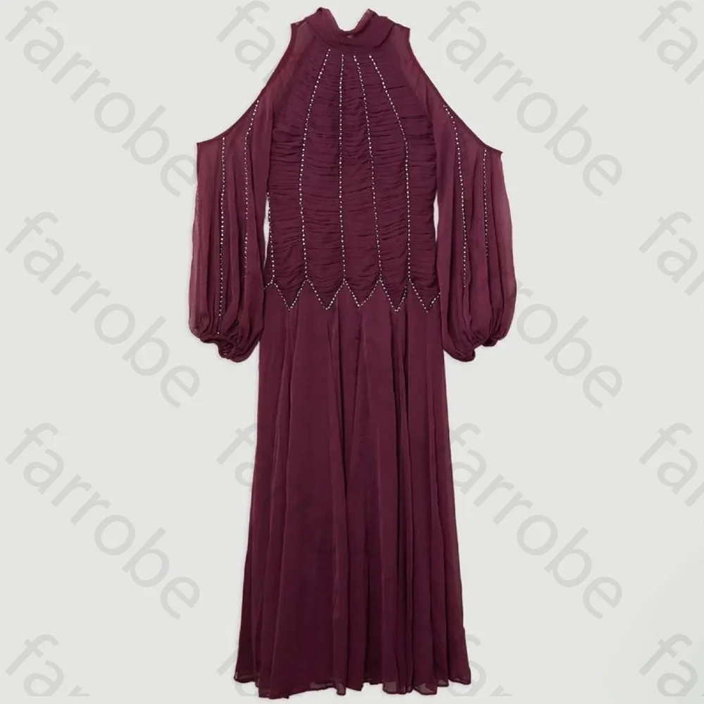 Изысканное платье для выпускного вечера по индивидуальному заказу, шифоновое плиссированное драпированное платье трапециевидной формы со стразами и высоким воротником, платья миди, вечернее платье для женщин