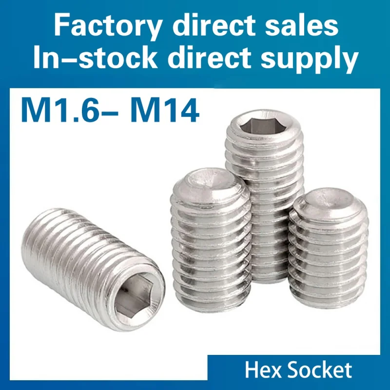 10pcs/lot Stainless Steel Slotted Set Screw with Flat Point M1.6 M2 M2.5 M3 M4 M5 M6 M8 DIN551