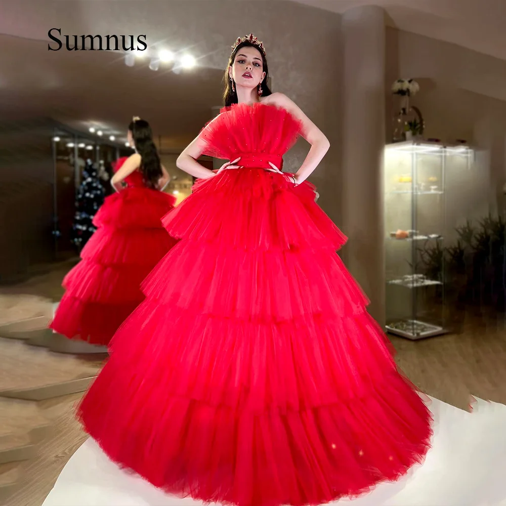 Sumnus Rot Luxus Prinzessin Ballkleid Prom Kleider Liebsten Tiered Tüll EINE Linie Graduation Party Kleid 2023 Homecming Event Kleid