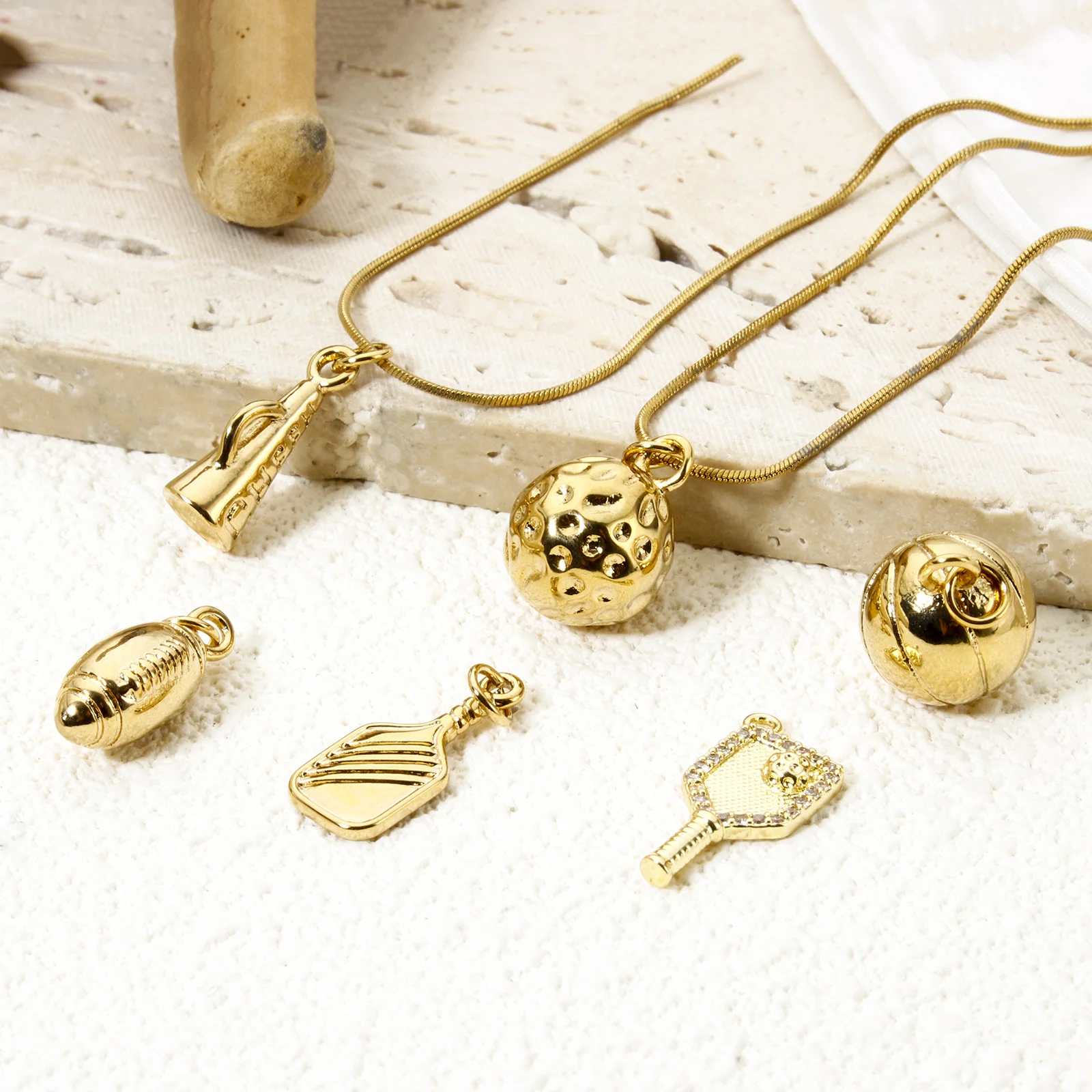 1pc Sports Earrings Charms 304 Stainless Steel 18K Gold Plated 3D Baseball Pickleball Pendant for DIY Necklace Jewelry Making