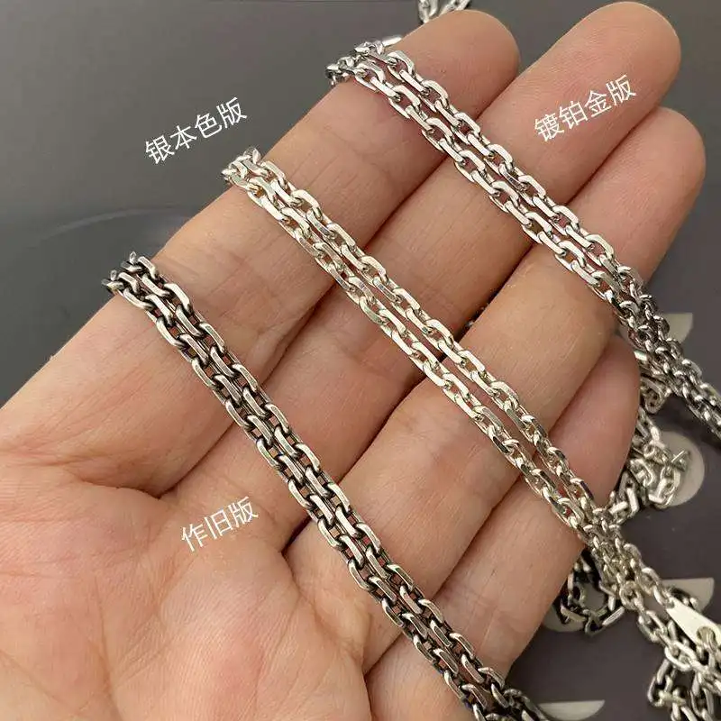 2.8mm Wide Angle Link Chain for Men Platinum Plated Vintage Distressed Finish Minimalist Pendant Free Urban Streetwear Unisex