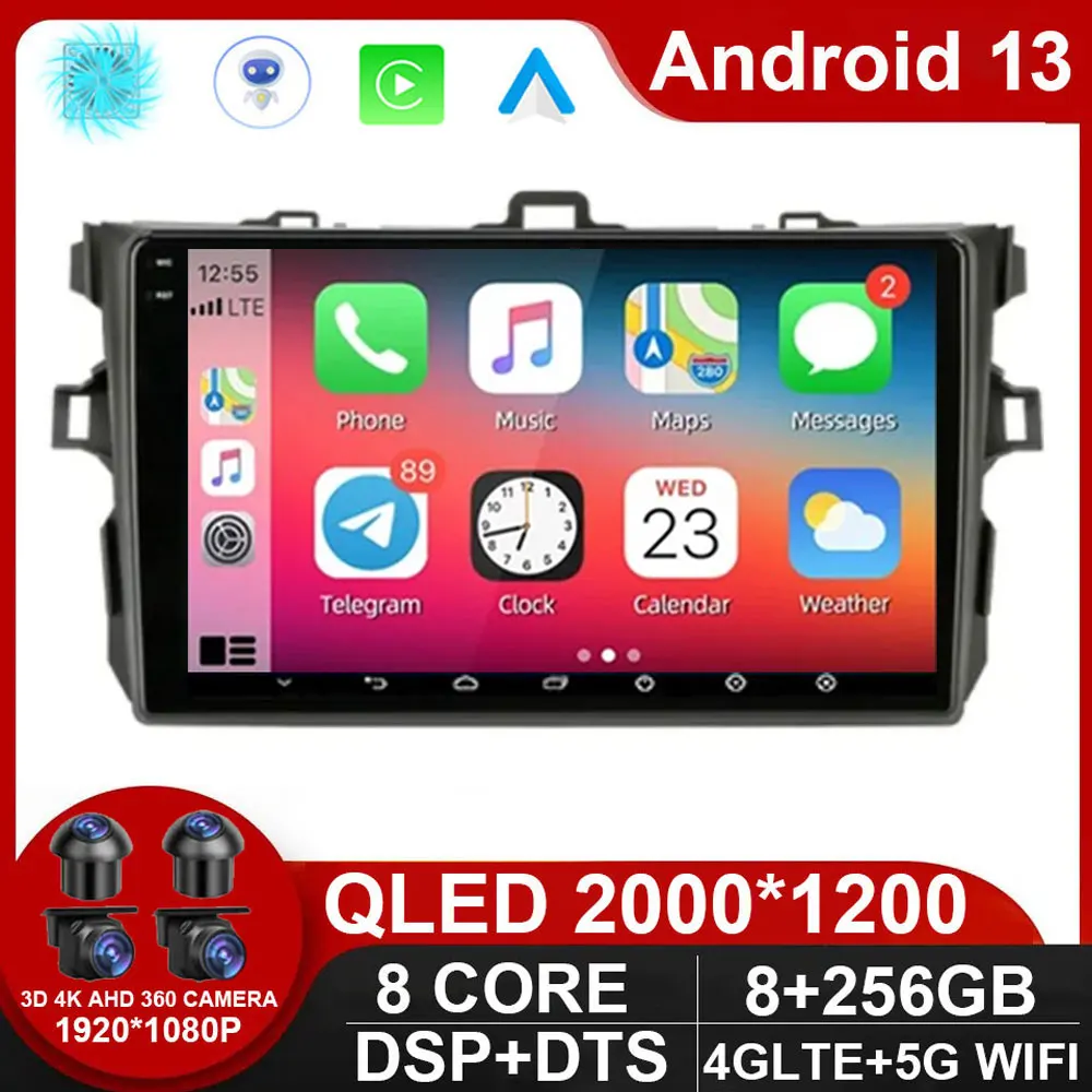 

9" Android 13 Carplay Car Stereo Radio for Toyota Corolla E140 E150 2006 - 2012 Multimedia Player 2 Din GPS DVD Speakers