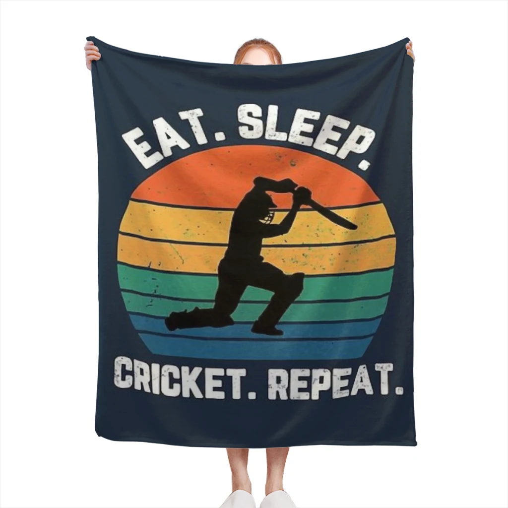 

Eat Sleep Cricket Repeat Sunset White Text Blanket Sofa Bedroom Bed Home Office Nap Blanket Car Travel Picnic Blankets Gift