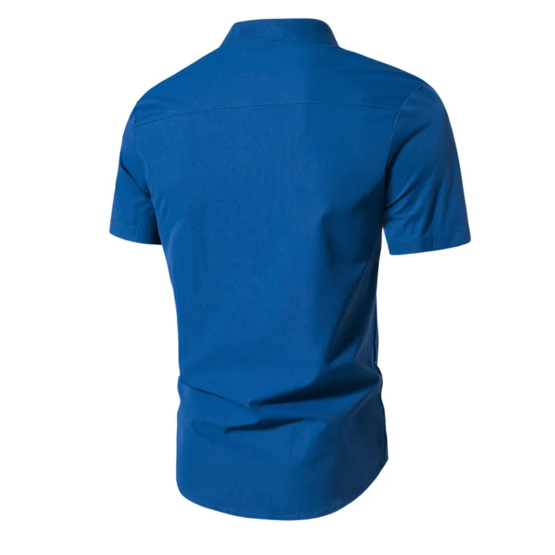 Cross border new men's casual solid color pullover short sleeved seasonal shirt for men