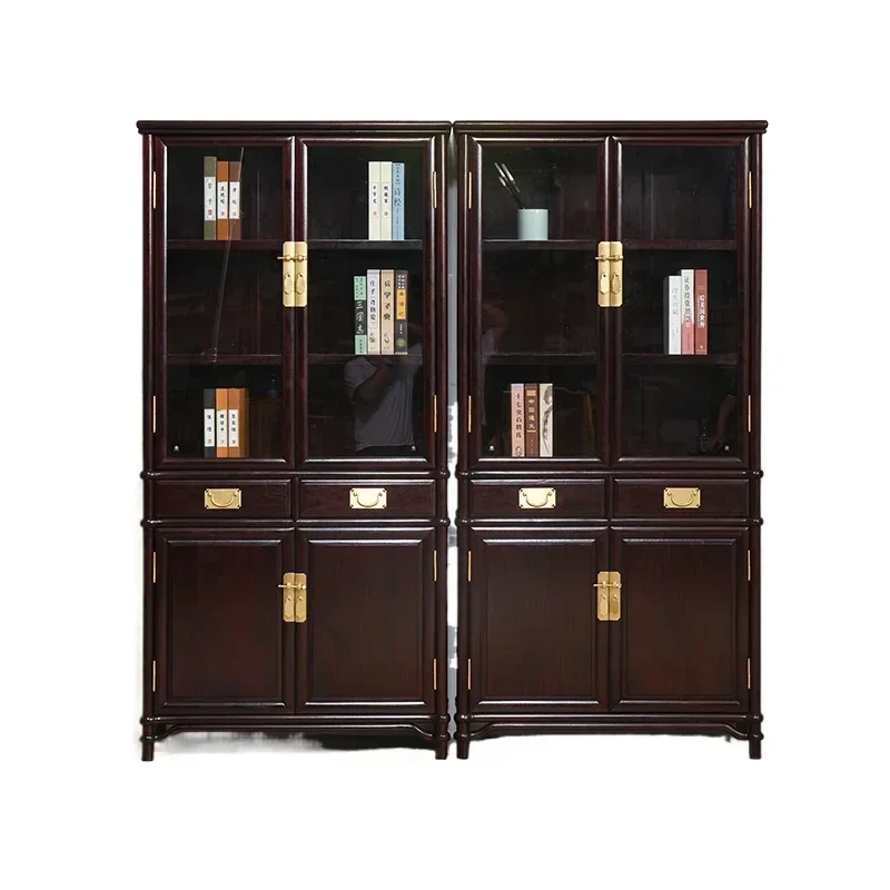Mahogany furniture Zambia blood sandalwood bookcase New Chinese solid wood study with glass door bookshelf