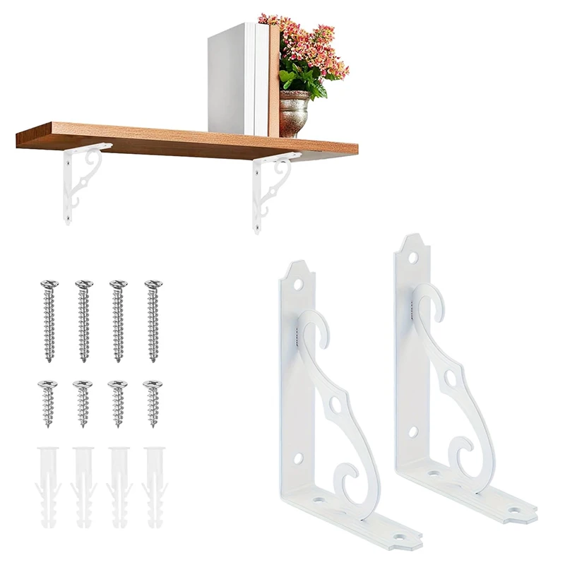 2Pcs Wall Mounted Floating Shelf Bracket L Heavy Duty Support Corner Brace Joint Right Angle Bracket for DIY Open Shelving