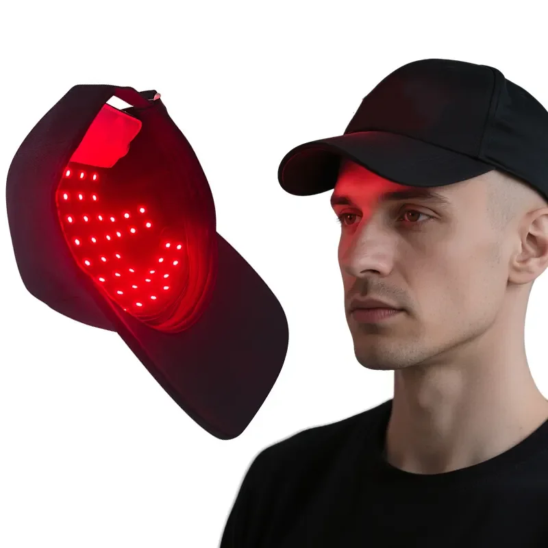 Draagbaar draadloos rood- en blauwlichttherapiebord voor haar Snelle groei Infraroodlichthoed voor behandeling tegen haaruitval Opladen via USB