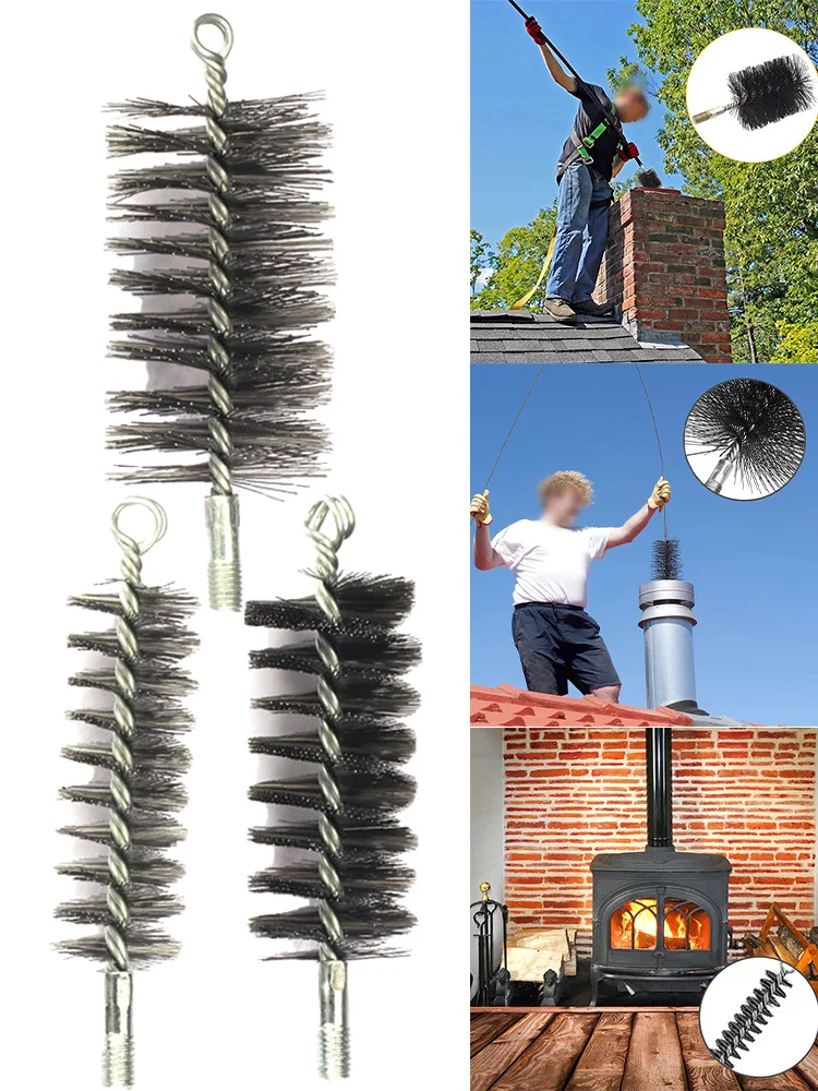 1pc Pipe Wire Brush 50/60/120mm Household Chimney Flue Cleaning Furnace Steel Wire Sweep Fireplace Brush Replacement Parts