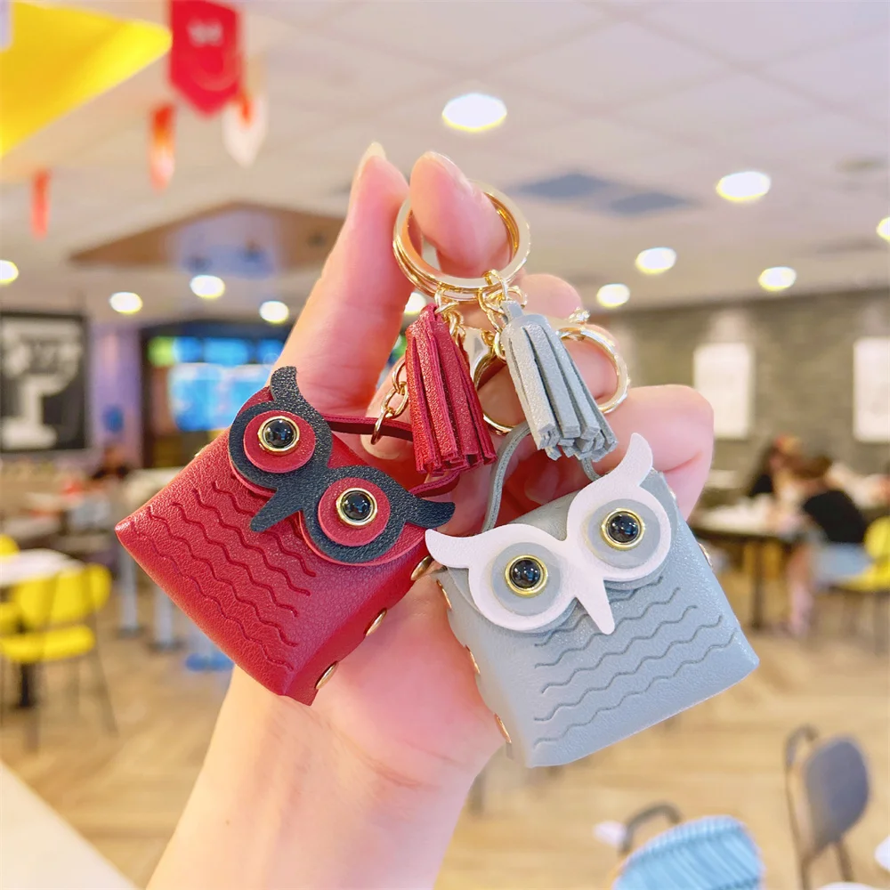 1 PC Cute Key Bag Owl Coin Purse Mini School Bag Car Key Chain Pendant Lady Wallet PU Leather Coin Purses Coin Purse Keychain