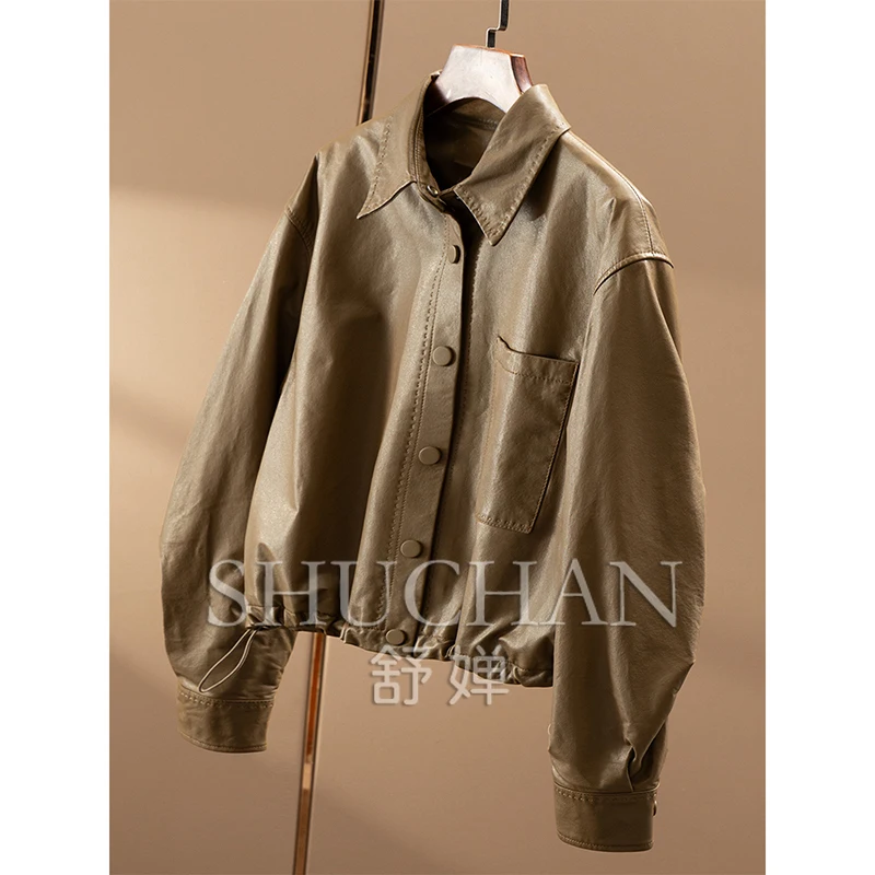 Stylowa i droga, włoska kurtka skórzana D Li 1W + lekko powlekana skóra owcza garbowana roślinnie, damska 31E5