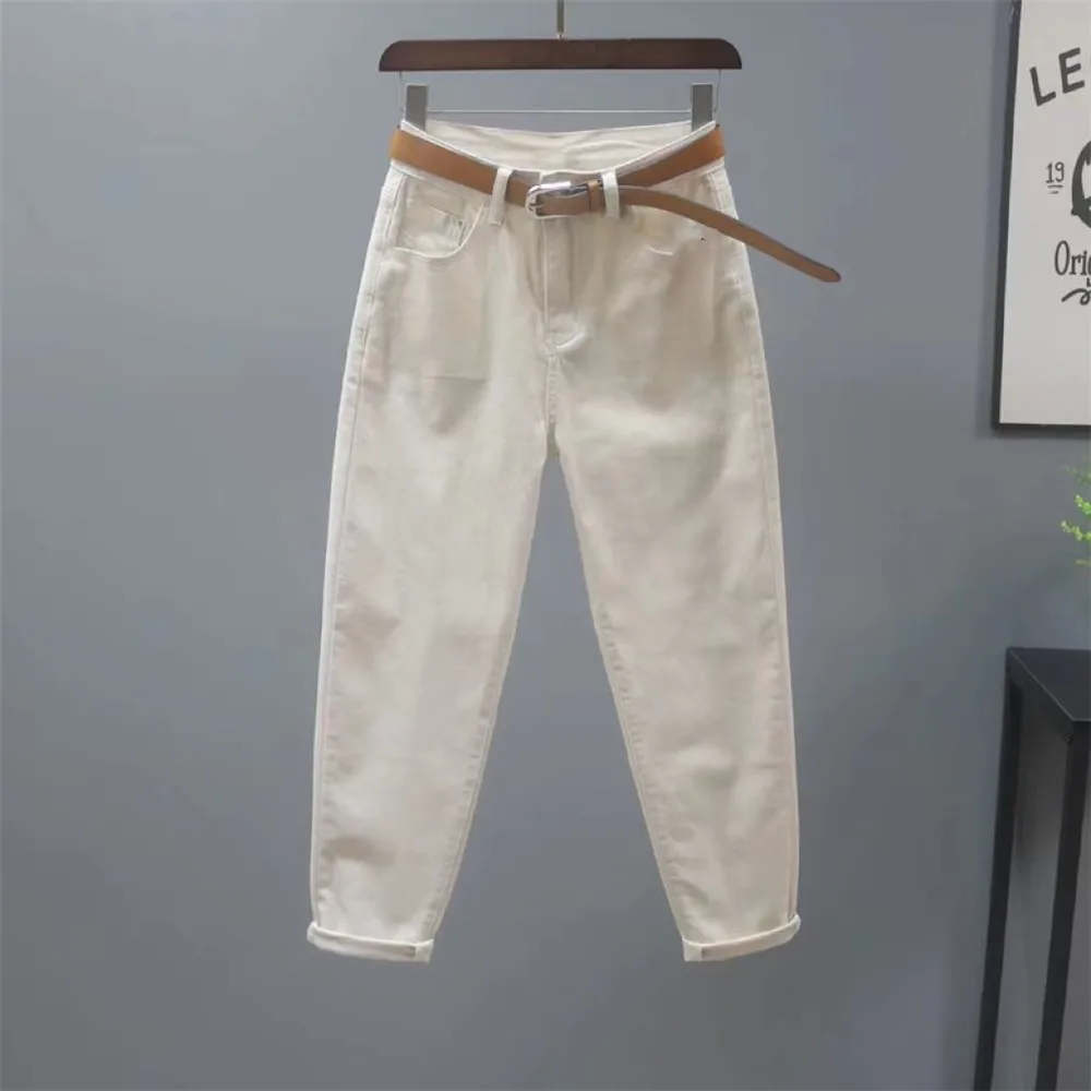 

Белые женские джинсы свободного кроя, повседневные брюки-шаровары, весна-лето, корейский стиль, джинсы до щиколотки, женские ковбойские брюки, цвета хаки и черный