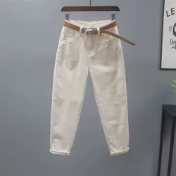 White Jeans Women's Loose Casual Harem Pants Spring Summer Korean Ankle-Length Denim Pants Lady Cowboy Trousers Khaki Black