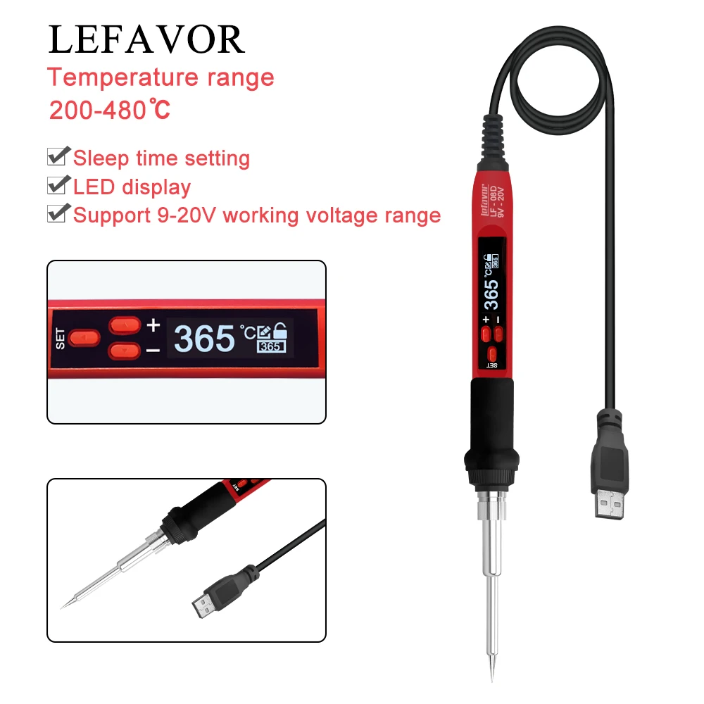 65W USB digital soldering iron Mini Electric Soldering Iron Station Adjustable Temperature Digital Display 9-20V Power Supply