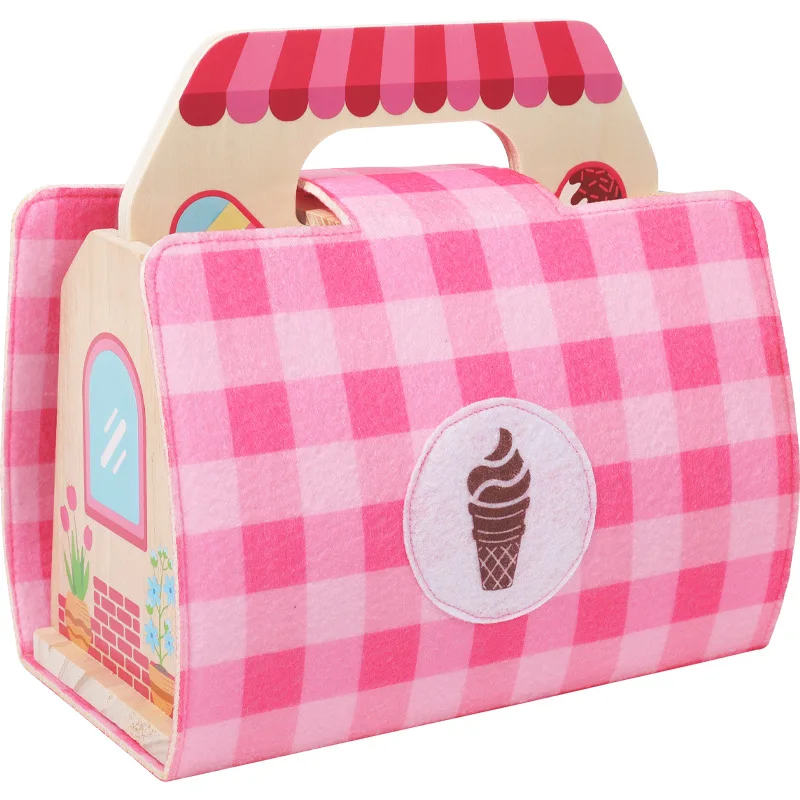 مجموعة حقائب يد خشبية على شكل متجر الآيس كريم، ألعاب لعب للأطفال في منزل اللعب، هدية تعليمية للفتيات، XT170