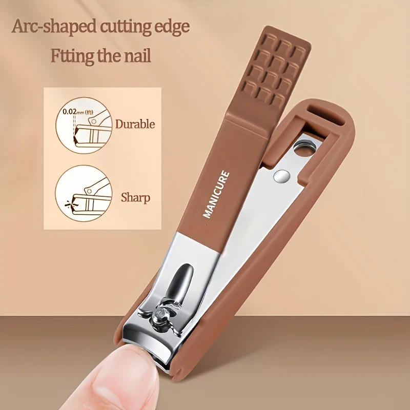 1pc Anti-Splash Nail Clipper for Thick Toenails & Fingernails - Curved Blade, Wide Mouth Design, Splash-Proof Ergonomic Handle -
