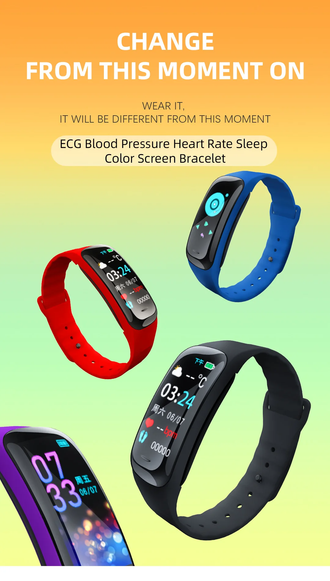 ZK40 C1plus سوار ذكي ساعة اللياقة البدنية ضغط الدم مراقب معدل ضربات القلب النوم المقتفي معصمه لنظام أندرويد IOS دروبشيبينغ