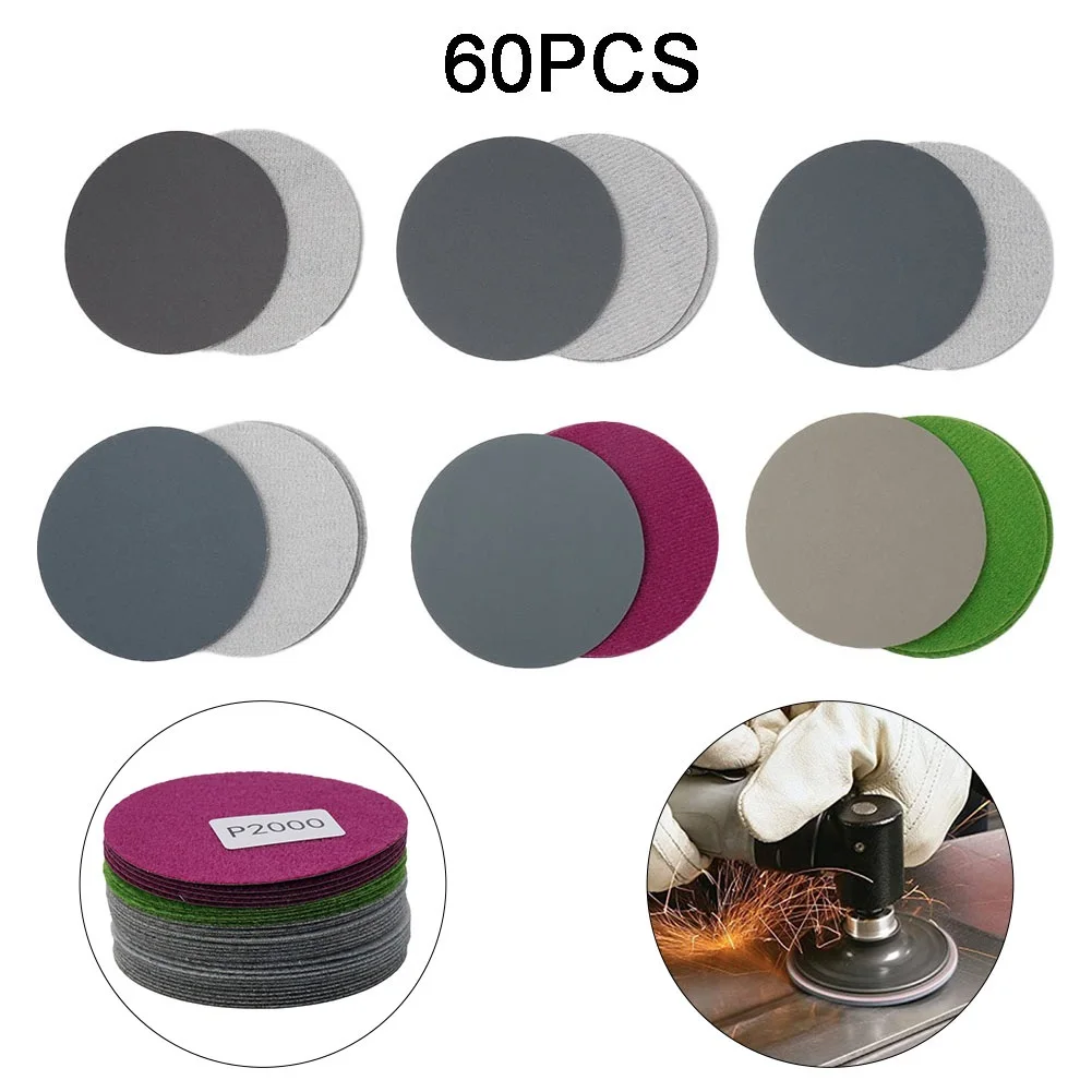 

60pcs 3 Inch 75mm Wet Dry Abrasive Papers 800 1000 1200 1500 3000Grit Sanding Discs Sand Paper Abrasive Tools