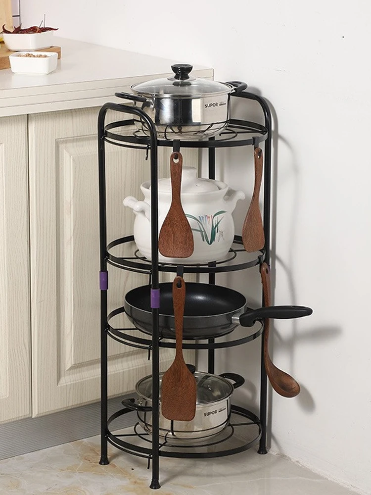 

Thiened Iron Art Pot Stand Kitchen Utensils Storage Ra Home Clete Multi-layer Floor-standing Kitchenware Organizer