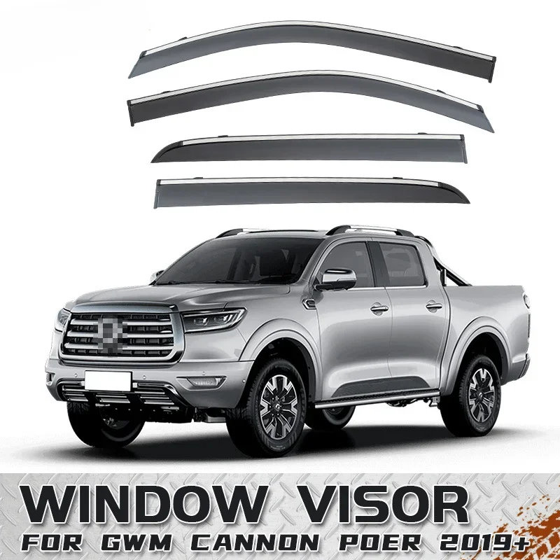 Fit For GWM Cannon Poer 2019-2024 Window Visor Awnings Shelters Sun Rain Mirror Eyebrow Wind Deflector