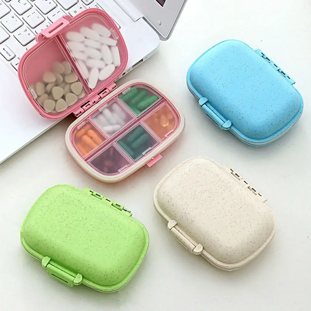

Creative Mini Pill Box 8 Grids Portable Medicine Organizer Wheat Sealed Dustproof Medicines Storage Box Pills