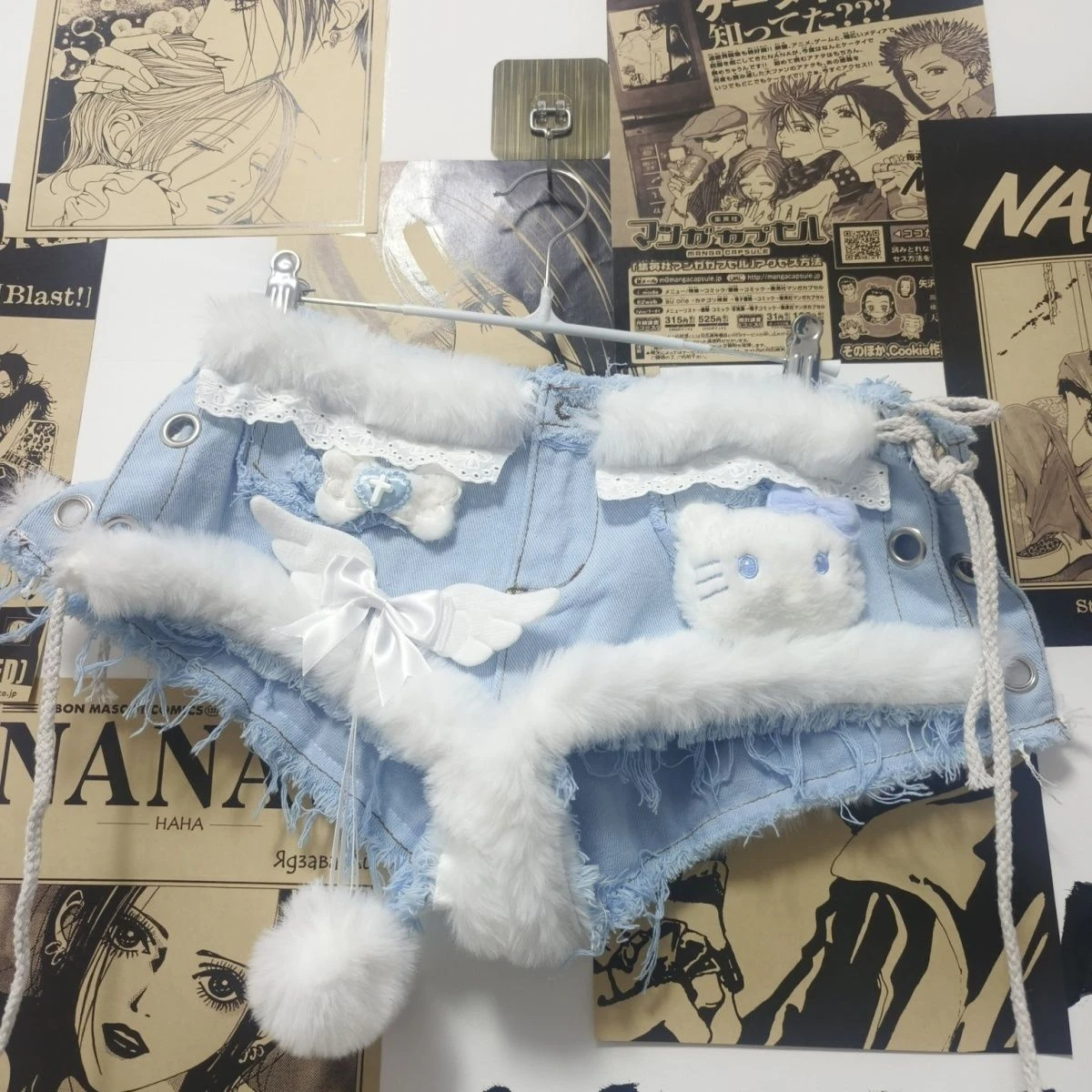 

Sweet girl SS denim short pants low waist nightclub cute lace streetwear sweetheart wings y2k ripped jeans for women clothing