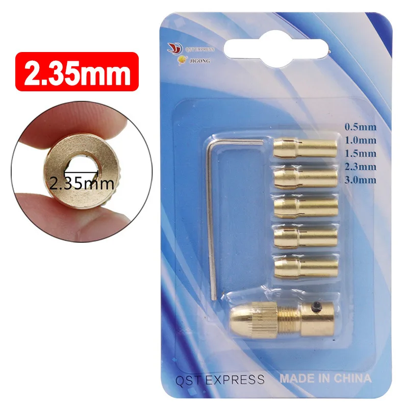 7-piece mini drill bit holder adapter, 2.35mm motor shaft, 0.5-3.0mm rotating accessories, brass drill chuck, electric rotating