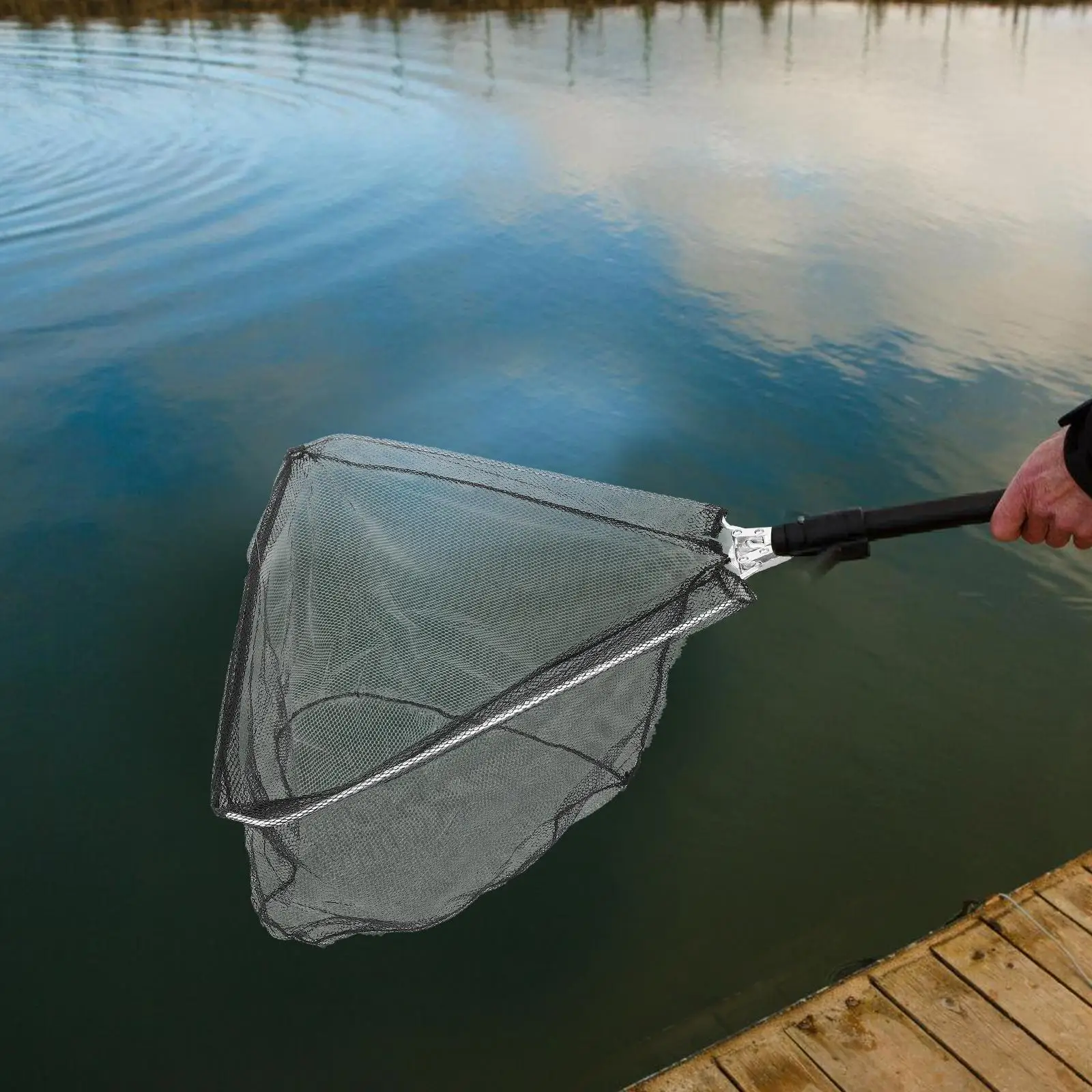

Triangle Foldable Fish Catching Net 50cm Diameter 30cm Depth Detachable Head Extendable Fishing Supplies Portable Mesh