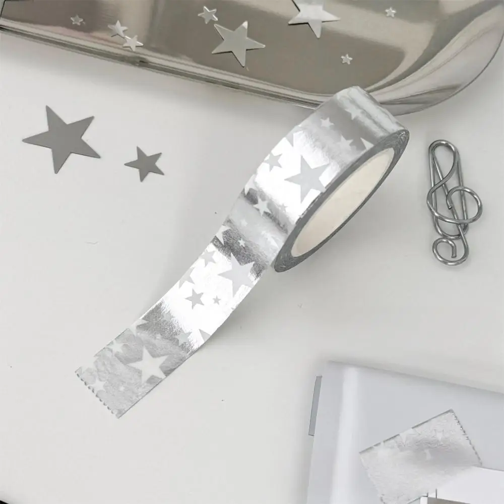 3PCS Star Hand Account Tape Silvery Journal Decorative Tape DIY Gift Packaging Materials Adhesive Tapes Handbook Doodle Sticker
