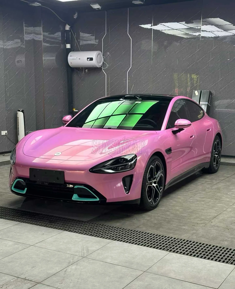 

"Iridescent Laser Pink Car Wrap High Gloss Auto Color Film Self-Adhesive Vinyl Bubble-Free Application 5x59ft/roll
