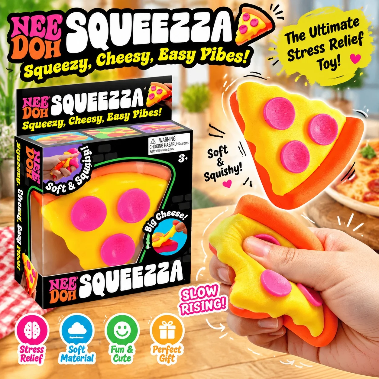 NEW Pizza Sensory Stress Relief Cube Fidget Cube for Anxiety Relief Squeeze Toy for Focus ADHD, Surprise Box