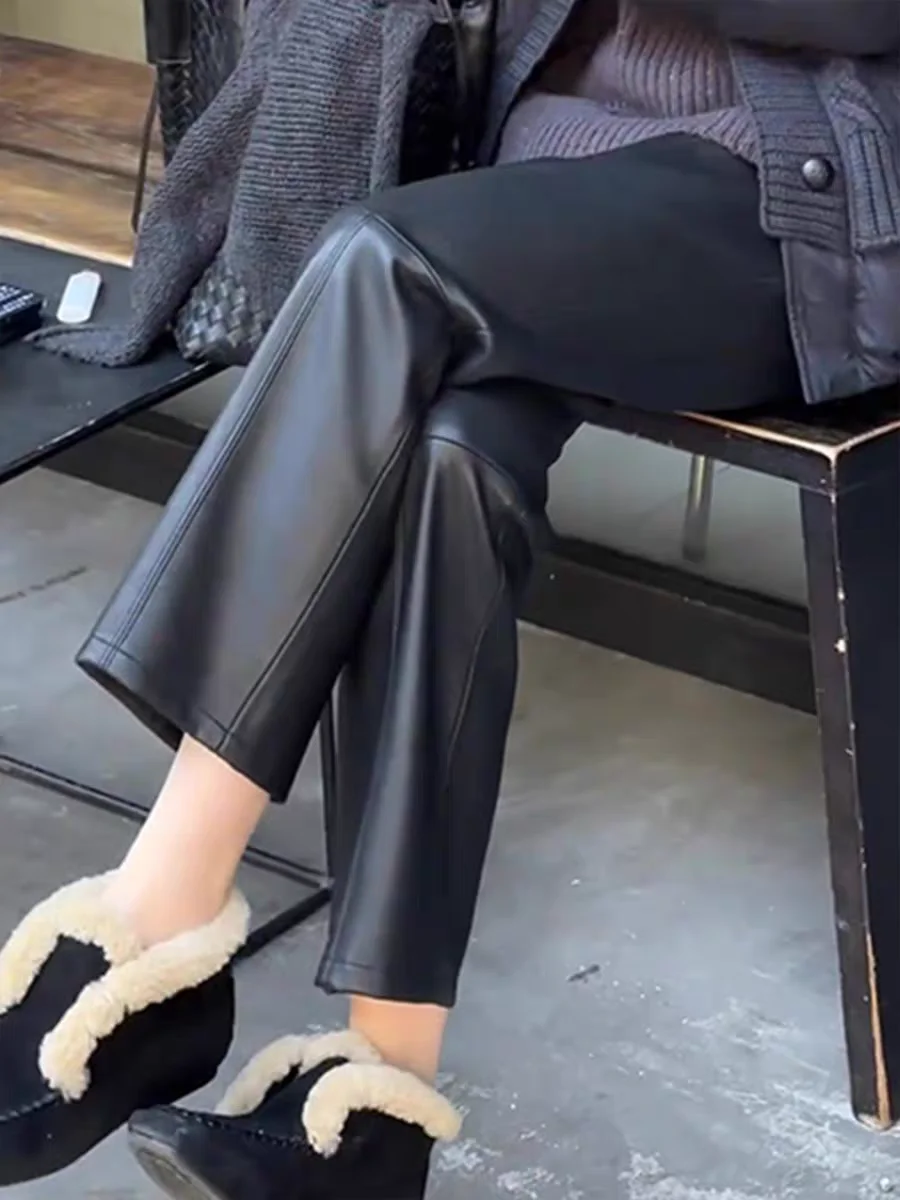 

mat Bla Genuine Leather Cigarette Pants Women's Faion Slim Fit Straight Leg Long Trousers Winter New Arrival