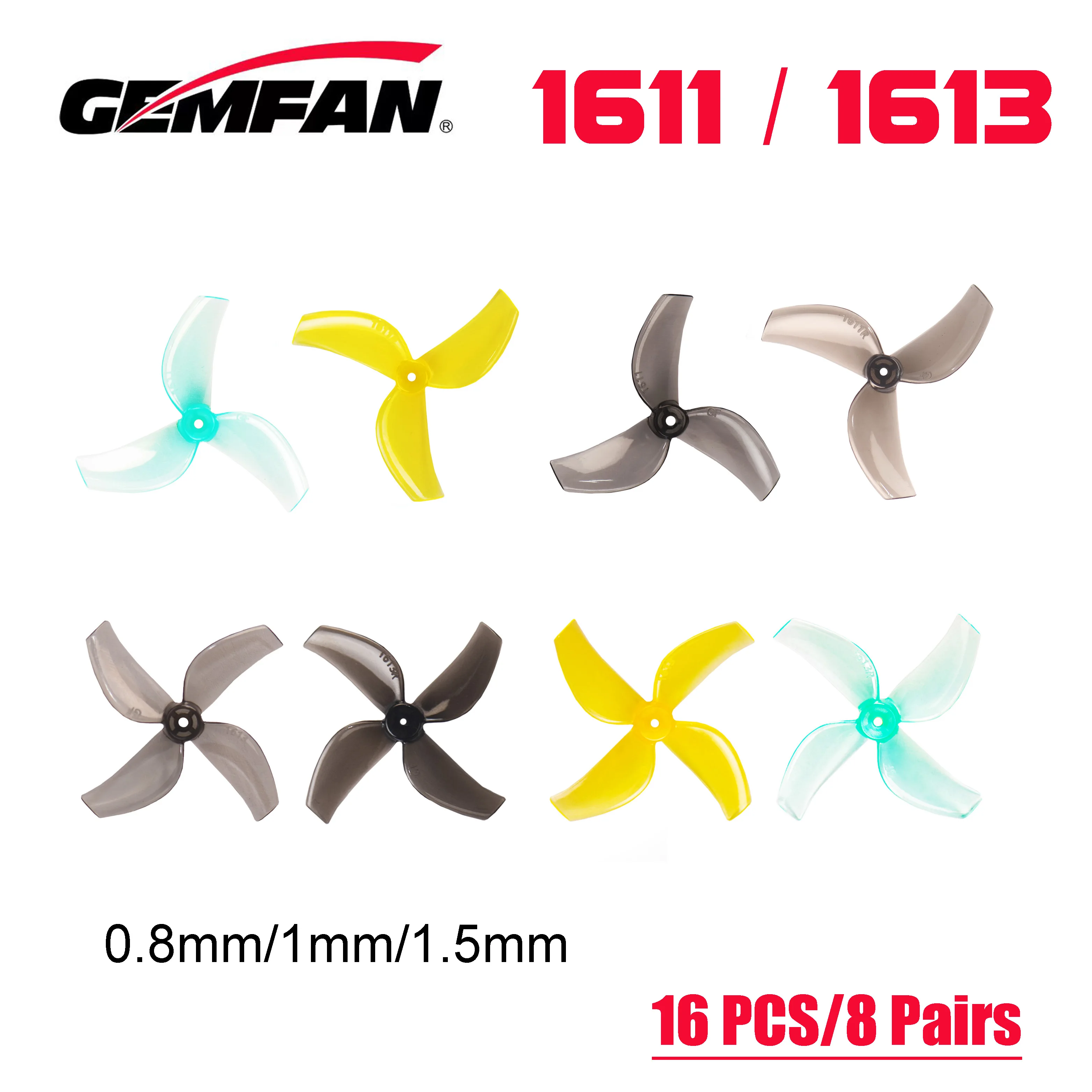 16PCS/8 Paar Gemfan 1613 1611 31mm Propeller 3 Klinge 4 Klinge Prop für 0802 FPV Bürstenlosen motor Whoop FPV Racing Pavo Femto