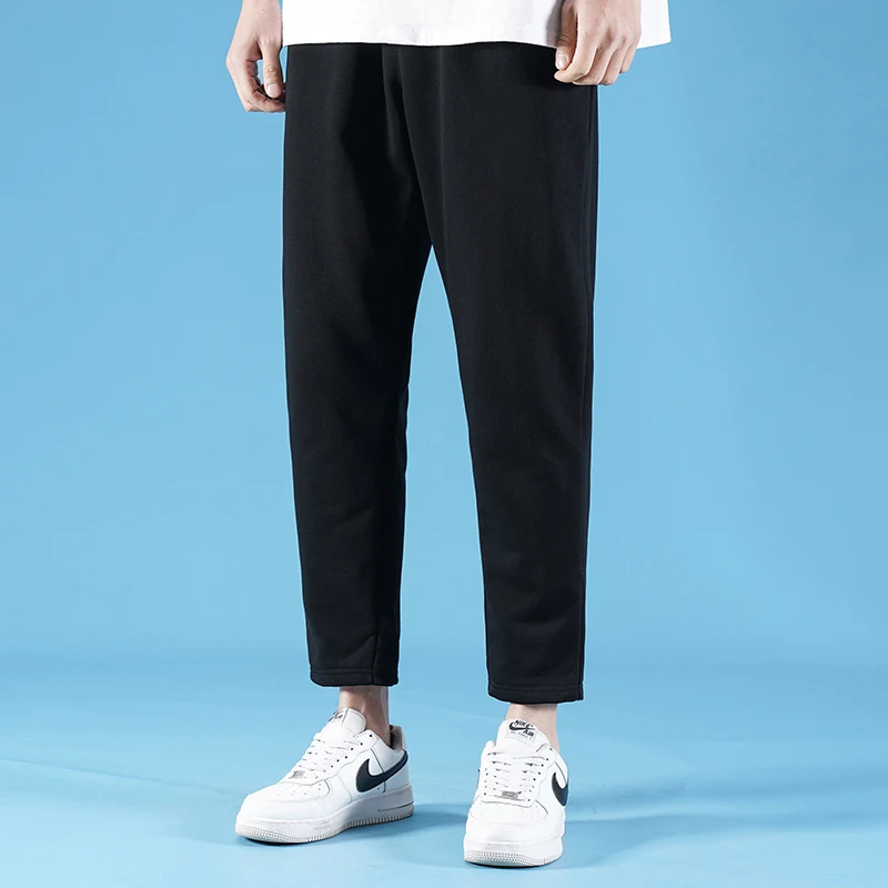 

New Summer Versatile Trend Simple Solid Color Casual Sports Pants Men'S 95% Cotton Thin Loose Straight Leg 9-Point Trousers