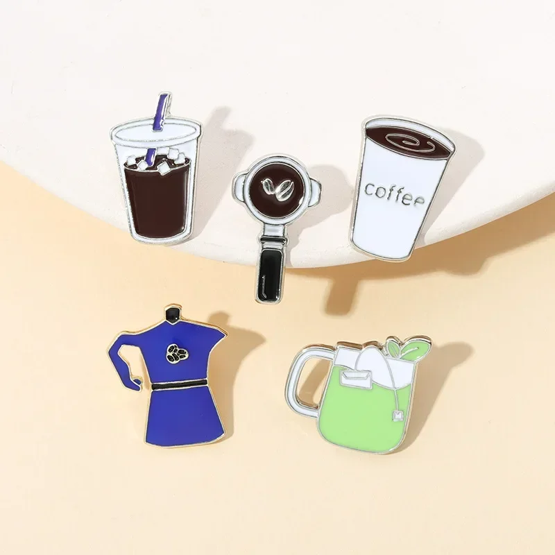 Coffee Cup Enamel Pins  Metal Brooches Fashion Lapel Badge Backpack Clothes Jewelry Gift for Friends