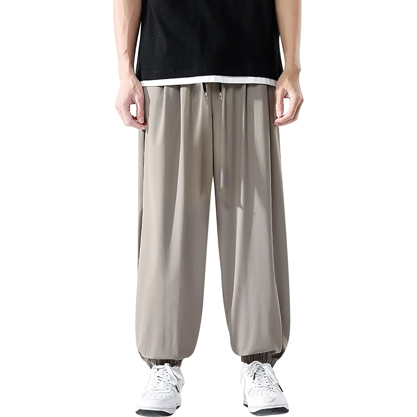 

Ice Silk Pants Men'S Summer Thin Men'S Casual Pants Breathable Strap Loose High Elastic Quick Drying Air Men Stretch Pants