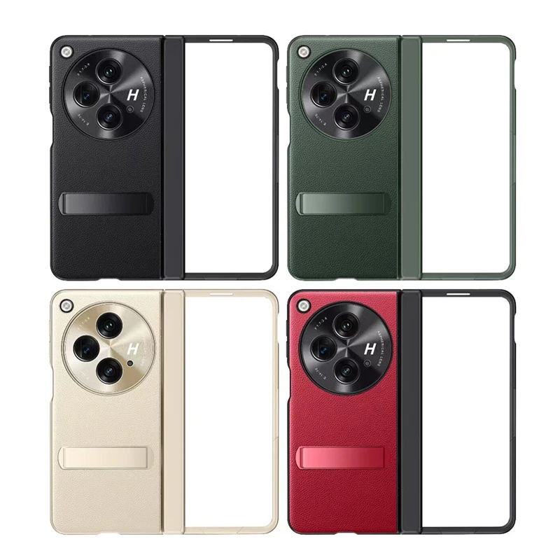 For OPPO Find N3 Case PU Leather Hinge Kickstand + Tempered Glass Folding Lens Protection Cover For OnePlus Open