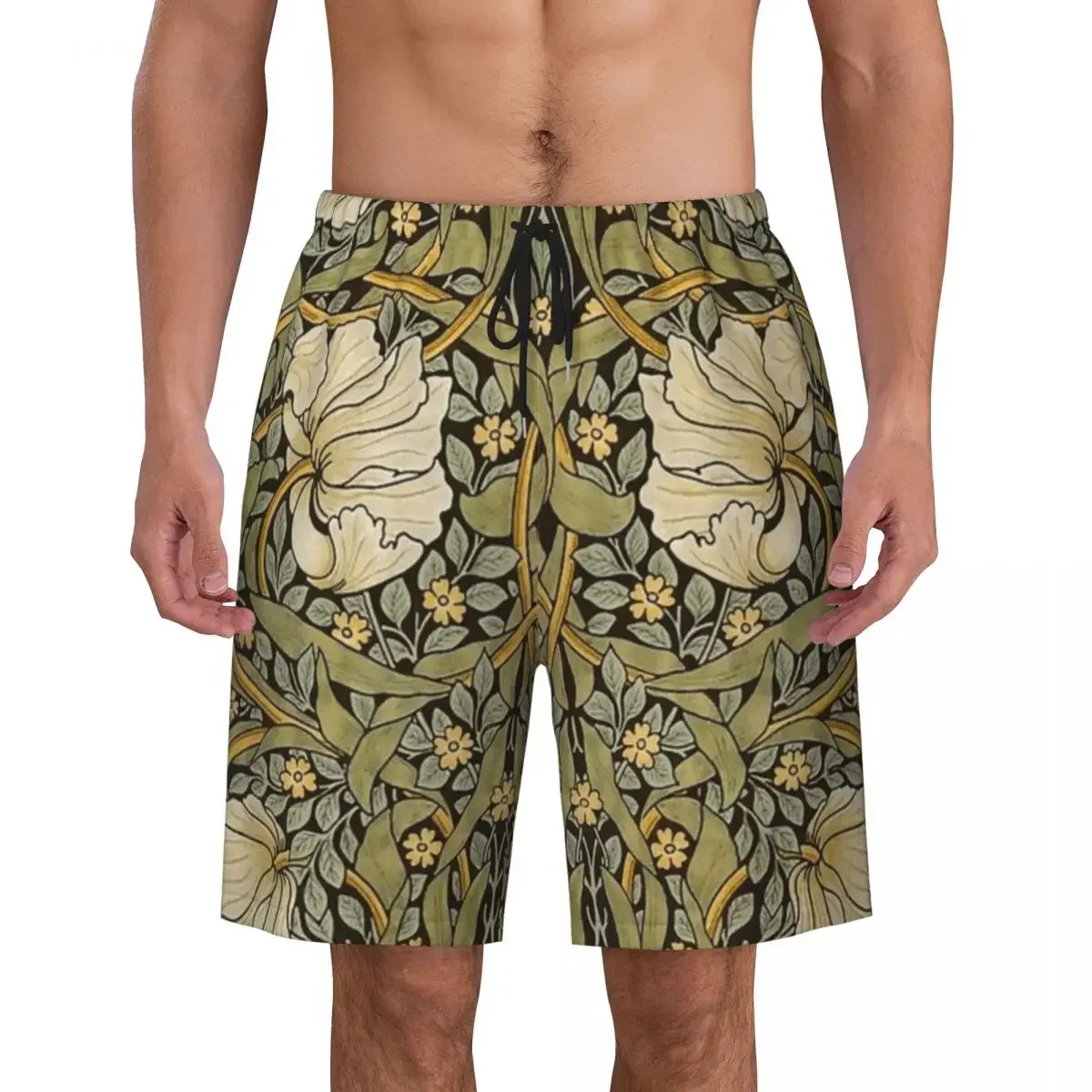 William Morris Pimpernel Print Men's Swim Trunks Quick Dry Swimwear Beach Board Shorts Floral Textile Pattern Boardshorts