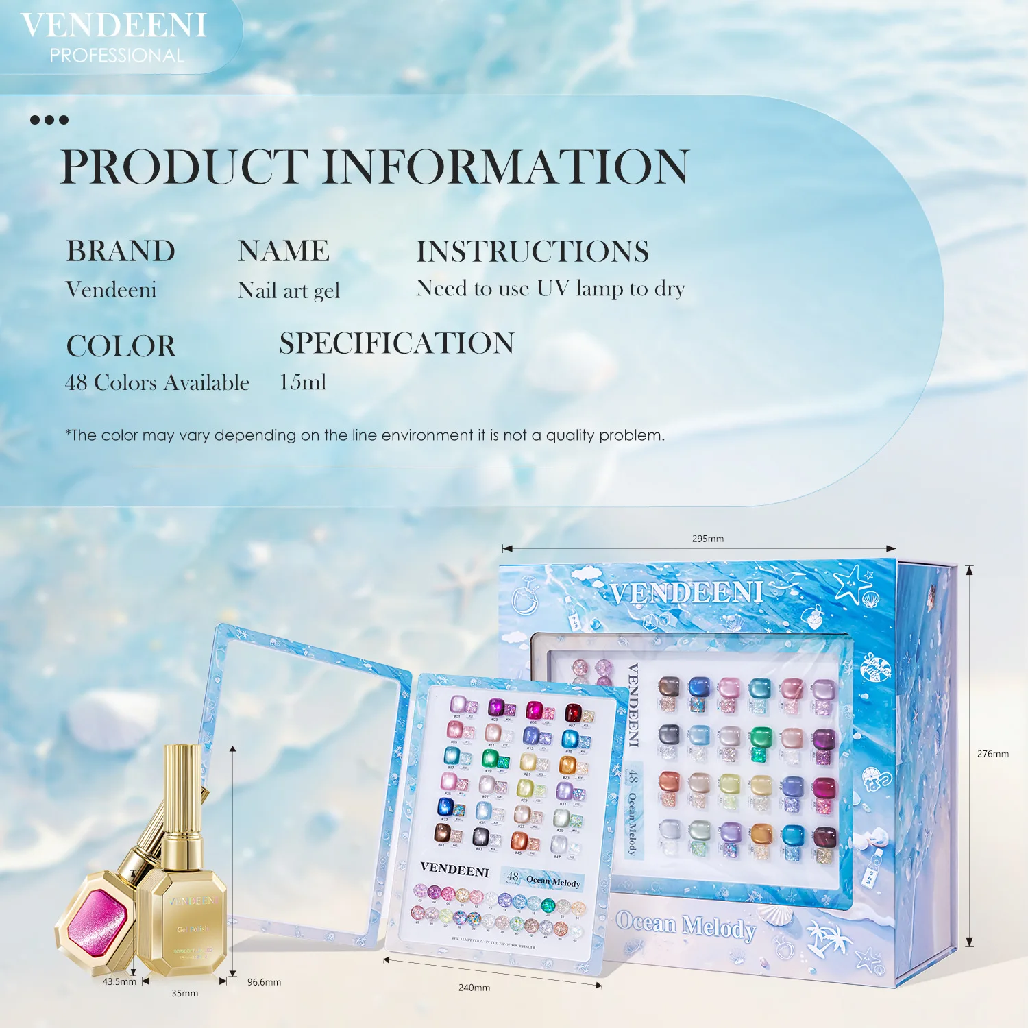 Vendeeni Ocean Melody 48pcs Magnetic Gel Set With Color Book Glitter Gel Soak Off Porcelain Cat Eye Nail Gel Polish Salon DIY