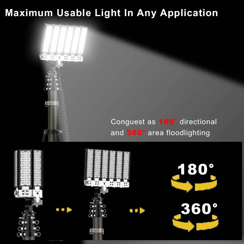 Промышленная мобильная световая башня 1,680 Вт, 60 000 лм, освещение строительной площадки, атмосферостойкая портативная световая башня